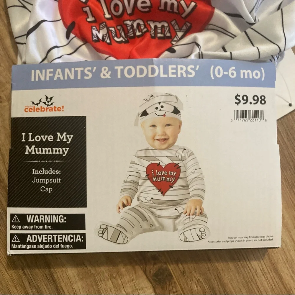 Infant Baby I Love My Mummy Egyptian Costume‎ 0-6mo Jumpsuit Cap Heart Halloween